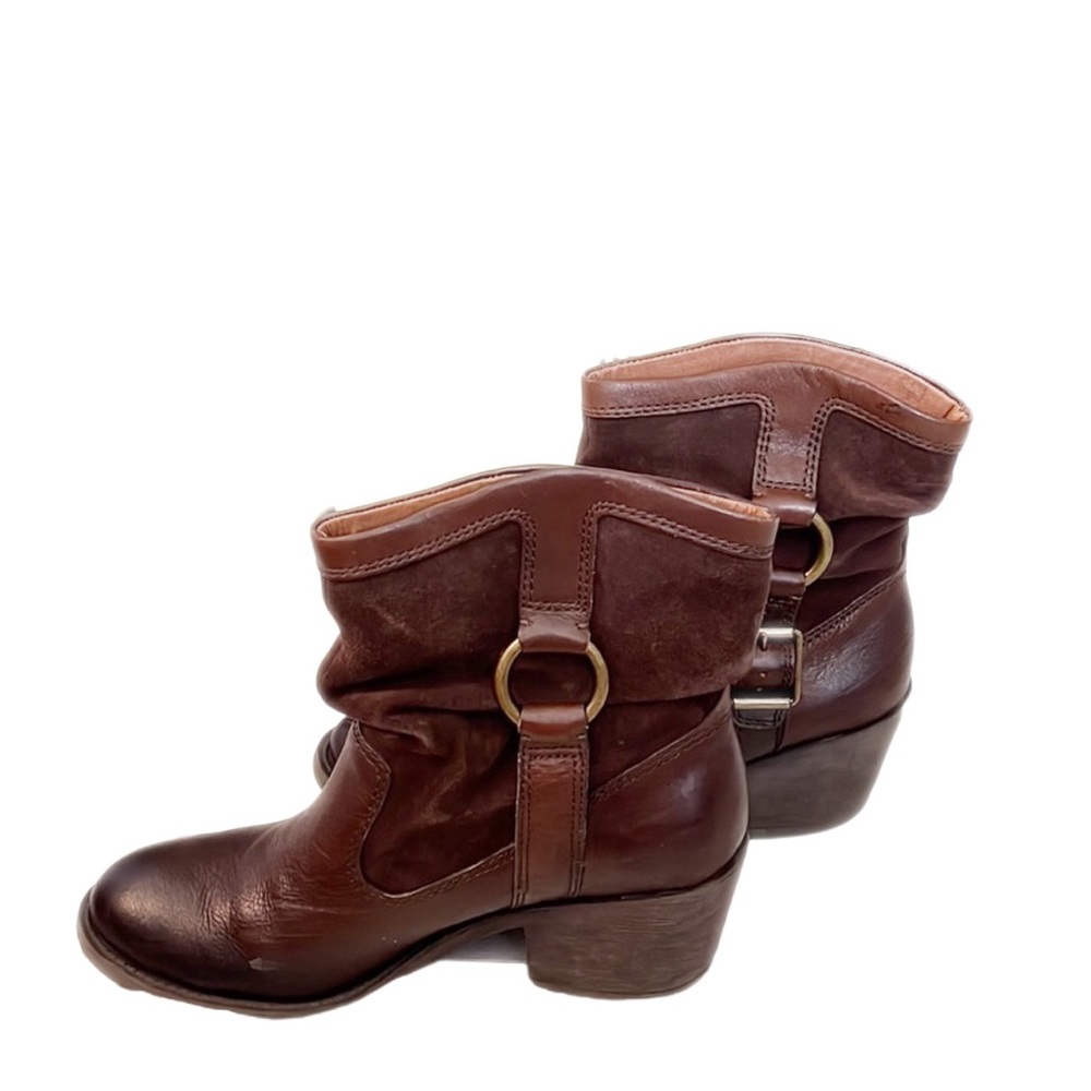 Lucky Brand leather/suede moto boots buckle ring non-slip heel